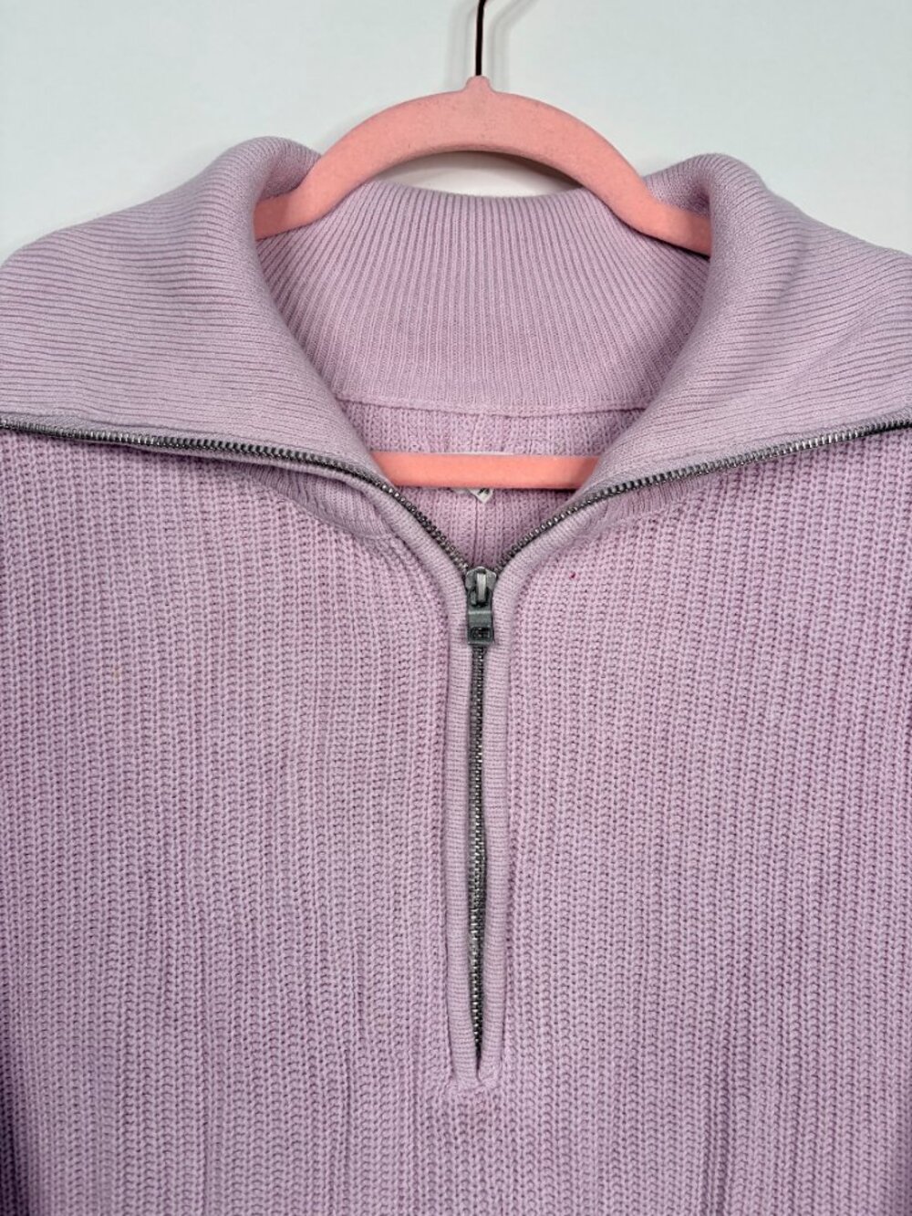 2/$30 Aerie Chunky Ribbed Quarter Zip Sweater Drop Shoulders Lilac XL #A3269 - Picture 4 of 10
